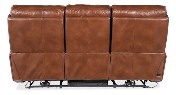 Hooker Furniture Crosby Zero Gravity Sofa With Powered Headrest, Lumbar Support, Usb Ports, Semi-Aniline Leather Luxury Brown SS741-PHZL3-080