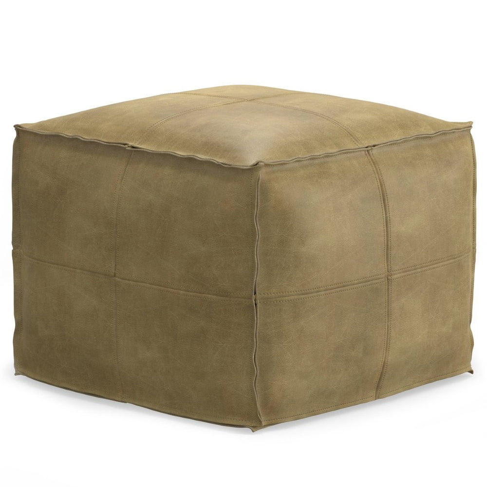 English Elm Sheffield Square Pouf In Distressed Sandcastle - Handcrafted Leather Accent Piece For Versatile Style B136P159304-GIGA