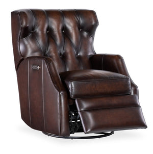 Hooker Furniture Henderson Power Swivel Glider Recliner In Vortex Top-Grain Leather, Button Tufted, Usb Port RC806-PSWGL-088