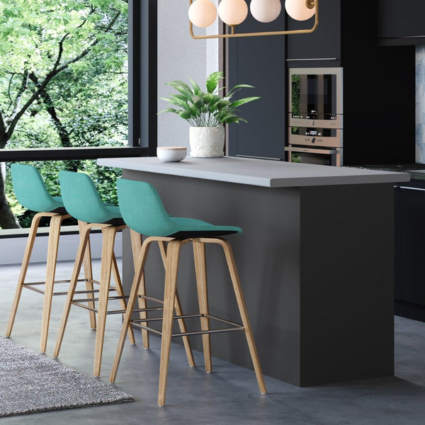 English Elm Randolph Mid-Century Modern Aqua Blue Bentwood Counter/Bar Stools Set Of 2 For Stylish Dining B136P159450-GIGA