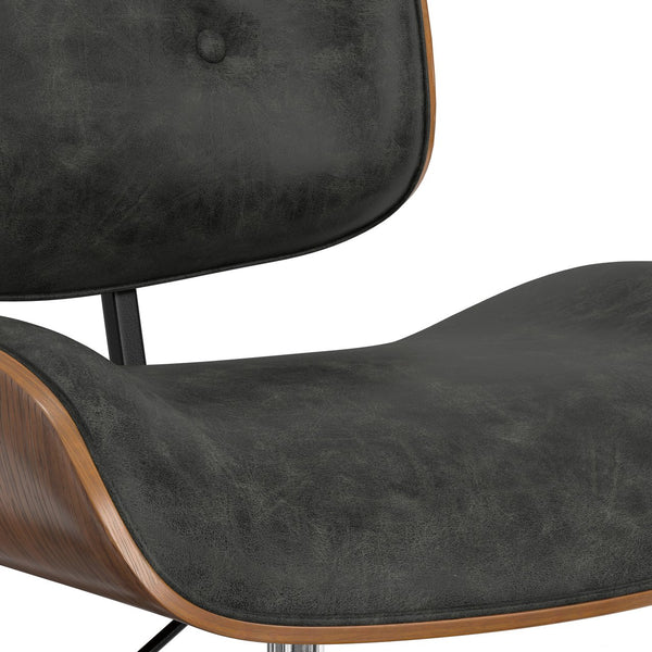 English Elm Dax Bentwood Office Chair with Tufted Vegan Faux Leather, Walnut Frame, Chrome Swivel Base Dark Gray B136P158583