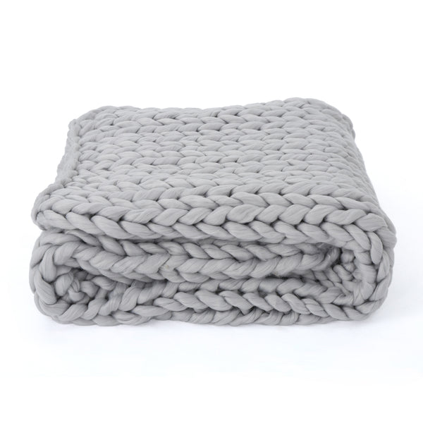 English Elm Christopher Knight Home® - THROW Chunky Knit Acrylic Throw Blanket 50x60 | Double-Sided Braided Pattern, Plush Cozy Texture Silver 61664.00