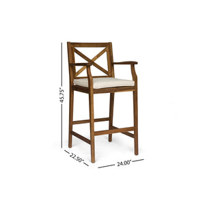 English Elm Christopher Knight Home® - PERLA Acacia Wood Outdoor Barstool Set of 2 with Water-Resistant Cushions, Cross-Back Farmhouse Charm Brown 63748.00CRM