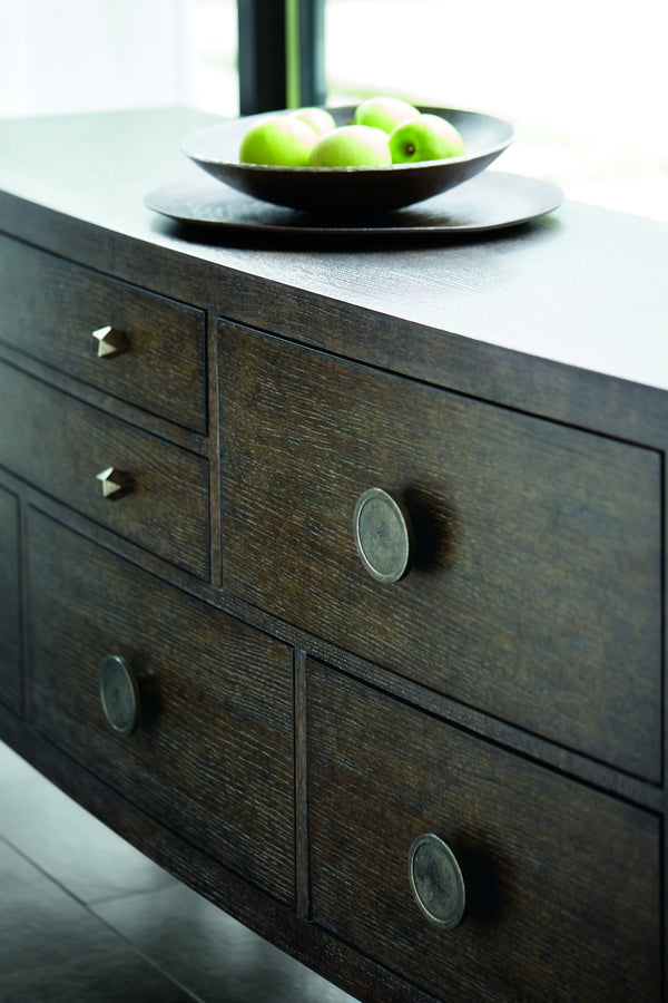Bernhardt Bernhardt Linea Sideboard - Cerused Charcoal Oak, Asymmetrical Rustic Modern Buffet With Six Drawers 384130B