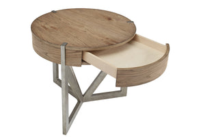 A.R.T. Furniture Passage End Table: Transitional Natural Oak & Vintage Pewter With Drawer Storage & Unique Design  Ash Solids,Knotty Oak Veneers,Metal 287364-2302