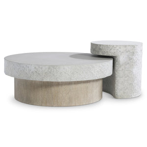 Bernhardt Bernhardt Pincio Side Table With Millstone Faux-Stone Finish, Sculptural Geometric Base, 22" Cube 549129