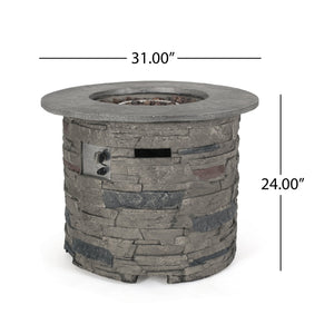 English Elm Outdoor Round Propane Fire Pit Table Mgo Stone Finish 40000 Btu Patio Heater 57564.00GRY-40K