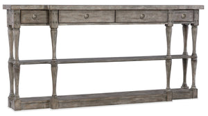 Hooker Furniture Sanctuary Four-Drawer Console Table — Slim 12" Depth, Light Gray Aged Finish, Pecky Pecan Veneers 5620-85001-LTGY