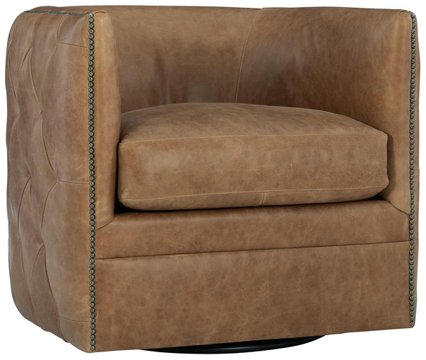 Bernhardt Bernhardt Brown Leather Swivel Chair With Barrel Back, Nailhead Trim, Tufting & 360° Comfort 212SLCO