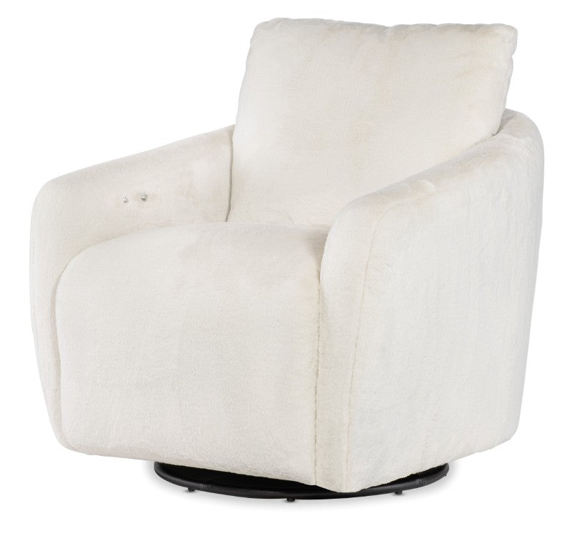 Hooker Furniture Bonnie Petite Swivel Chair With Motorized Hidden Footrest, Faux-Fur Upholstery & Black Metal Base CC610-PFSW-470