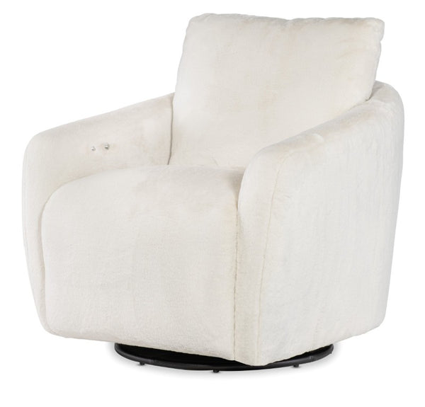 Hooker Furniture Bonnie Petite Swivel Chair With Motorized Hidden Footrest, Faux-Fur Upholstery & Black Metal Base CC610-PFSW-470