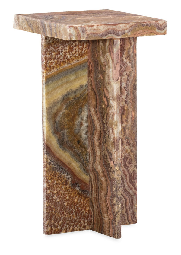 Hooker Furniture Melange Denys Red Travertine Stone Sculptural X-base Square Accent Drink Table 628-80613-01