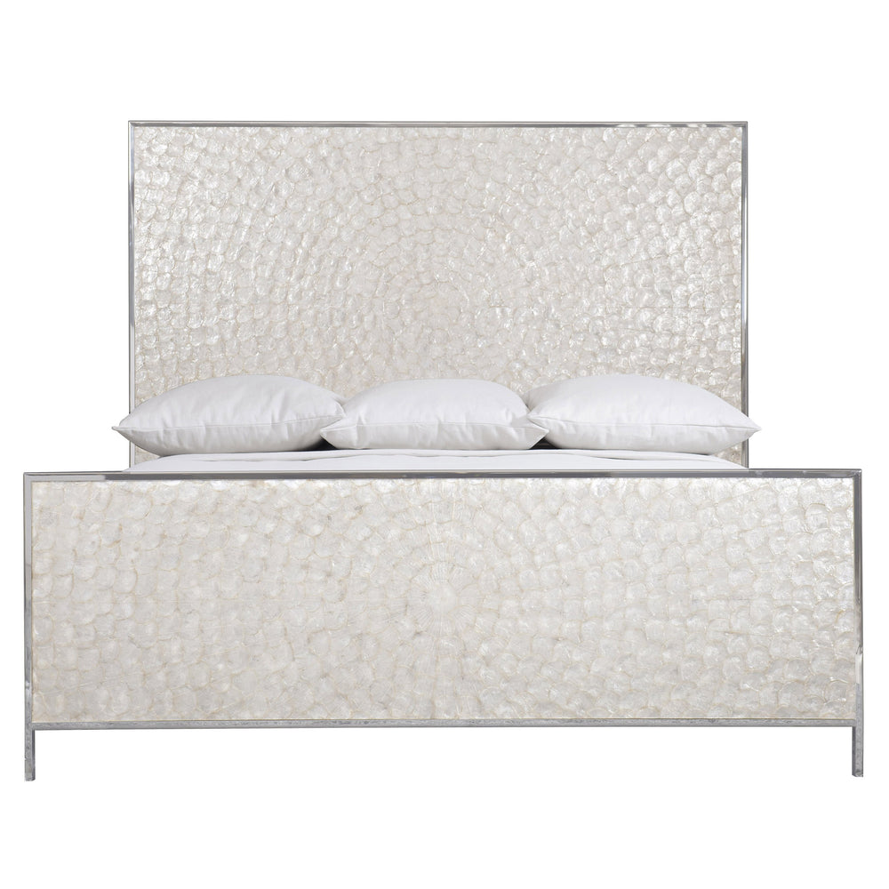 Bernhardt Bernhardt Helios King Capiz Shell Panel Bed — Polished Stainless Frame, Starburst Headboard, Pure White Accents K1230
