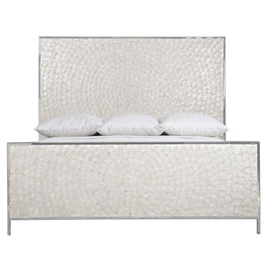 Bernhardt Bernhardt Helios King Capiz Shell Panel Bed — Polished Stainless Frame, Starburst Headboard, Pure White Accents K1230