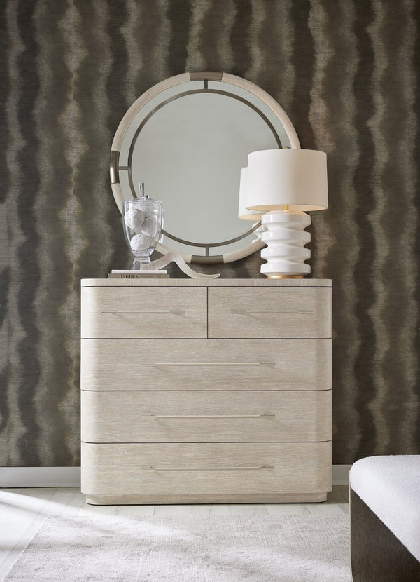 Hooker Furniture Modern Mood Bachelor's Chest With Felt & Cedar Linings, Leather-Wrapped Pulls, Rounded Contemporary Silhouette Light Brown 6850-90017-80