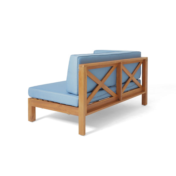 English Elm Christopher Knight Home® - Brava Coastal-Inspired Left Corner Bench Set Of 2, Solid Acacia Wood With Water-Resistant Cushions 57967.00BLU2