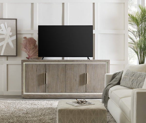 Hooker Furniture Serenity Coastal Tulum Media Cabinet — Malibu Gray Oak Veneer, Soft-Close Doors, Tv Storage 75" 6350-55478-95