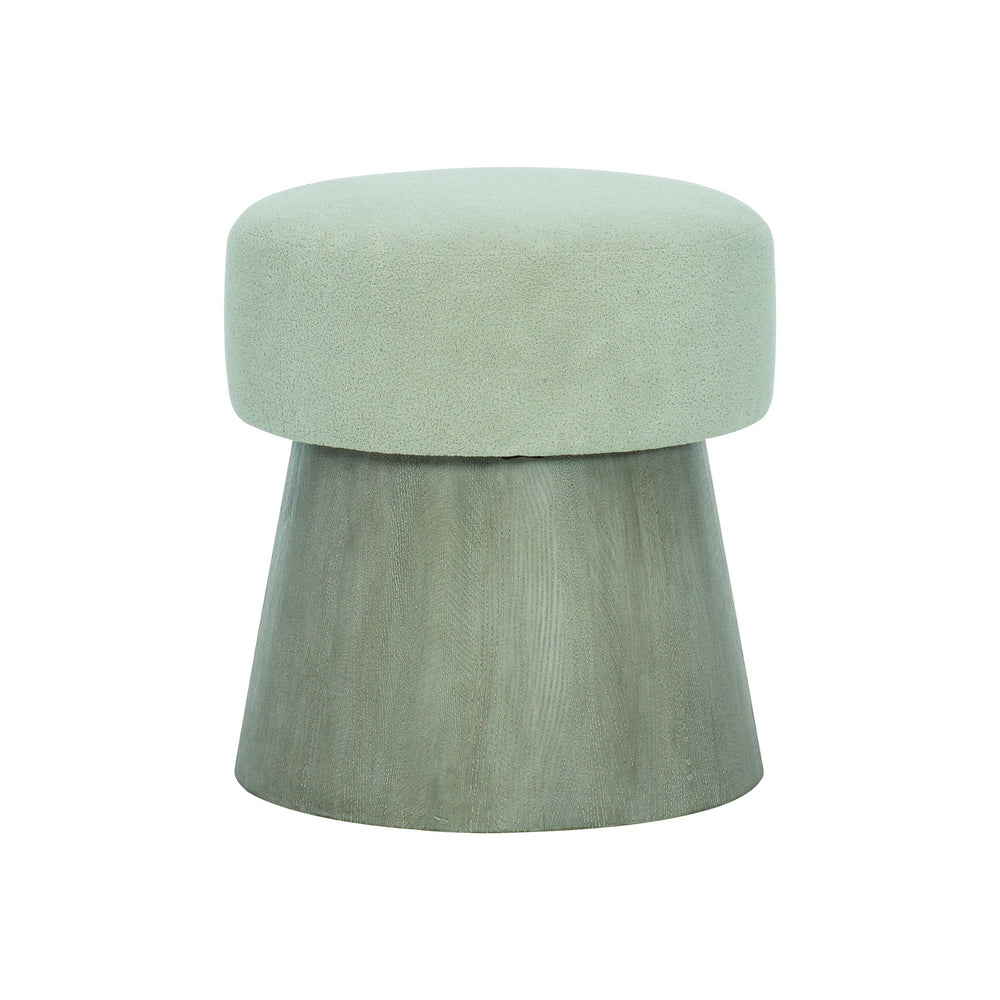 Bernhardt Bernhardt Linea Round Bench — Sculptural Cerused Greige Oak & Gray Upholstered Stool, Rustic Modern Appeal 384507G