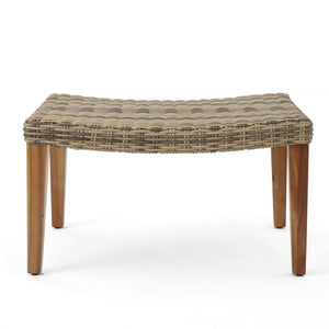 English Elm Christopher Knight Home® - HAMPTON Acacia Wood & Wicker Ottoman in Natural Grey — Weather-Resistant Rattan Top, Handcrafted Charm 60398.00