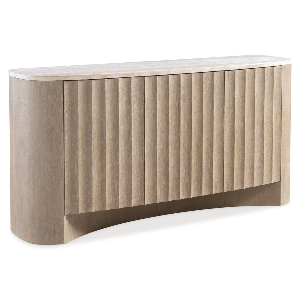 Bernhardt Bernhardt Loggia Buffet With Travertine Top — Fluted Scalloped Doors, Wire-Brush Oak, Soft-Close Storage (34"H) 345135