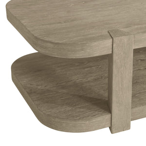 Bernhardt Bernhardt Tribeca Cocktail Table With Wire-Brushed Aurum Oak, Sculpted Legs, Lower Shelf & Casters 333024