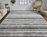 Feizy Rugs Mackay Hand Woven Viscose And Wool Low Pile Striped Rug For Luxurious Modern Home Decor Gray,Ivory,Black Viscose,Wool Mky8824fchl000f00