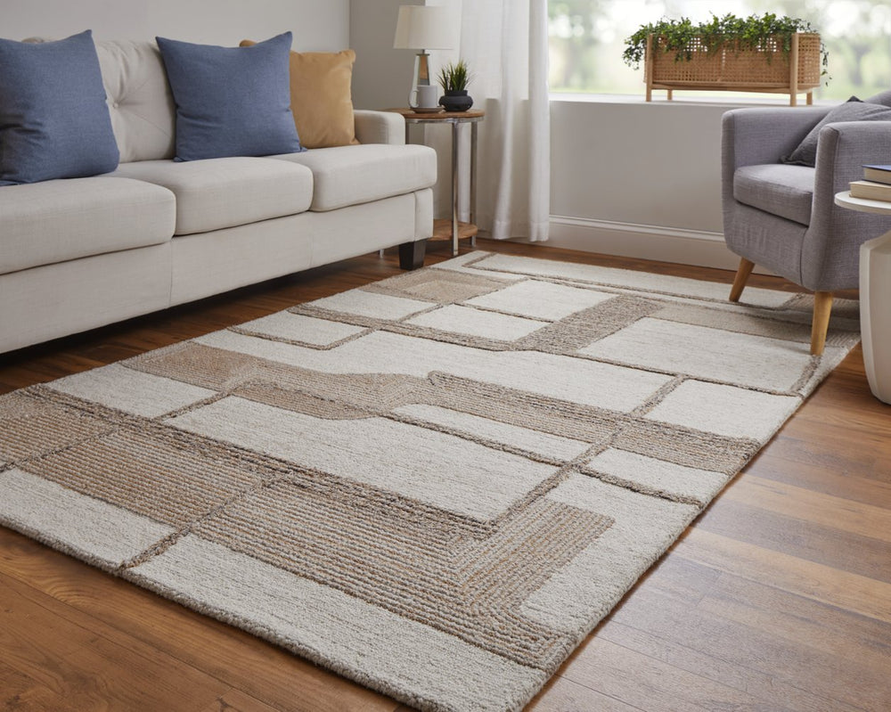 Feizy Rugs Pollock Hand-tufted Wool And Nylon Geometric Area Rug - Stylish, Durable, And Perfect For High-traffic Areas Ivory,Brown,Tan Wool,Nylon Plk8954fivybgee10