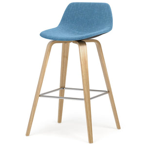 English Elm Randolph Mid-Century Modern Bentwood Counter/Bar Stool Set Of 2 With Upholstered Seats In Blue B136P159453-GIGA