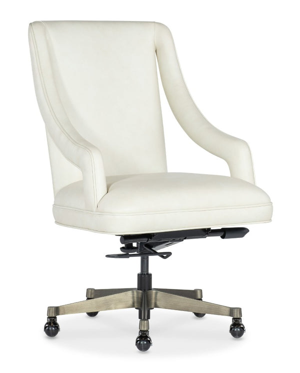 Hooker Furniture Meira Executive Swivel Tilt Chair With Top-Grain Leather, Polished Metal Base, Ergonomic Comfort And Style White EC210-001