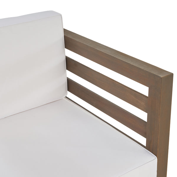 English Elm Christopher Knight Home® - OANA Outdoor Club Chair with Acacia Wood Frame, Removable Cushions, Slatted Design for Quick Drying Grey+White 65546.00WHI