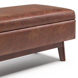 English Elm Owen Rectangular Storage Ottoman - Versatile Mid-Century Design In Distressed Saddle Brown Faux Leather B136P159183-GIGA