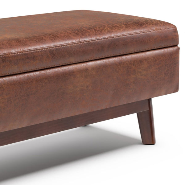 English Elm Owen Rectangular Storage Ottoman - Versatile Mid-Century Design In Distressed Saddle Brown Faux Leather B136P159183-GIGA