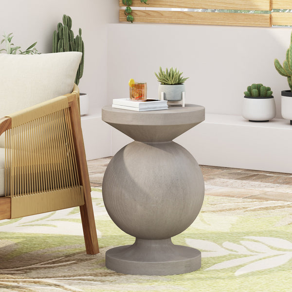 English Elm End Table Concrete Pedestal Accent Piece Modern Cylindrical Design for Indoor Outdoor Use 73458.00
