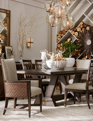 A.R.T. Furniture Set Of 2 - Woodwright Racine Transitional Upholstered Accent Chair In Lloyd Brown With Quilted Leather Detail - Set Of 2 Brown, Gray Parawood Solids,Quarter Sawn White Oak Veneer,Quilted Top,Grain Leather,And Upholstery 253207-2315