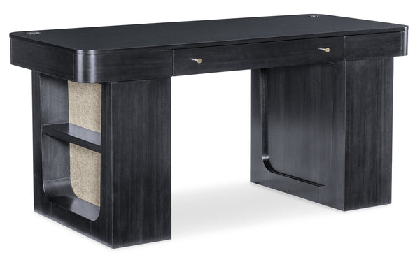 Hooker Furniture Kenzo Sit to Stand Home Office Desk with Grass Cloth Accents and Wood Grain Finish 6104-10458-99