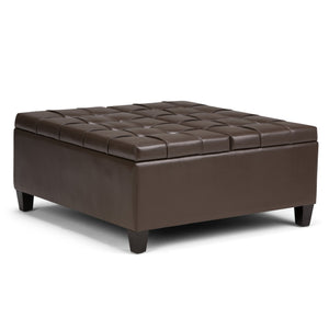 English Elm Harrison Coffee Table Storage Ottoman - Chocolate Brown Faux Leather, Multi-Functional & Stylish B136P159139