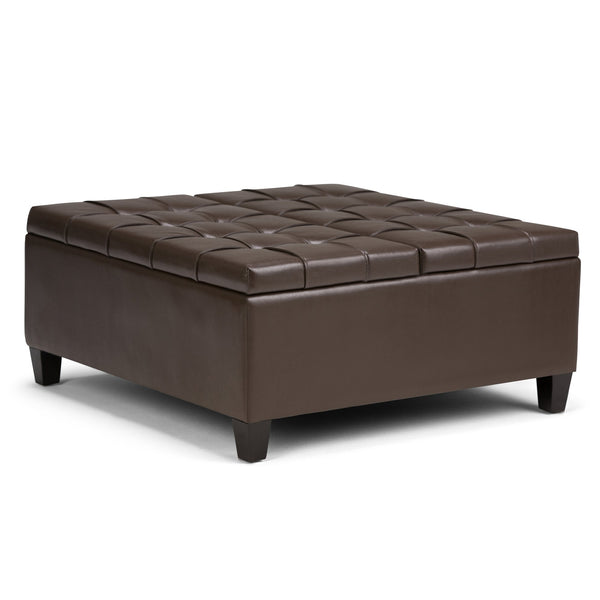 English Elm Harrison Coffee Table Storage Ottoman - Chocolate Brown Faux Leather, Multi-Functional & Stylish B136P159139