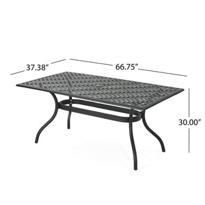 English Elm Christopher Knight Home® - CAYMAN Rectangle Table Black Cast Aluminum Outdoor Dining Table with Lattice Top, Umbrella Hole, Seats Six 56955.00