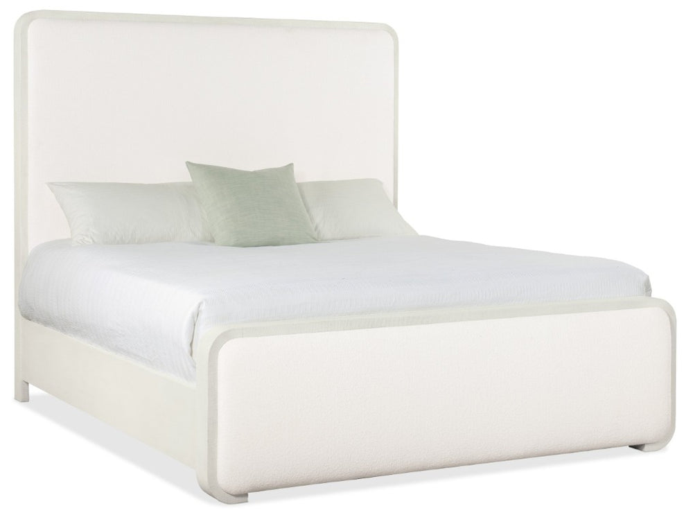 Hooker Furniture Serenity Coastal Queen Upholstered Panel Bed With Sand Dollar Lacquered Glasscloth & Grasscloth Accents Beige 6350-90350-03