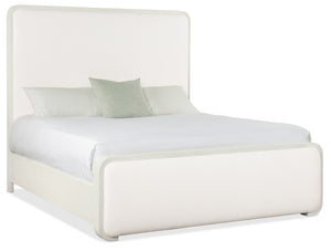 Hooker Furniture Serenity Coastal Queen Upholstered Panel Bed With Sand Dollar Lacquered Glasscloth & Grasscloth Accents Beige 6350-90350-03