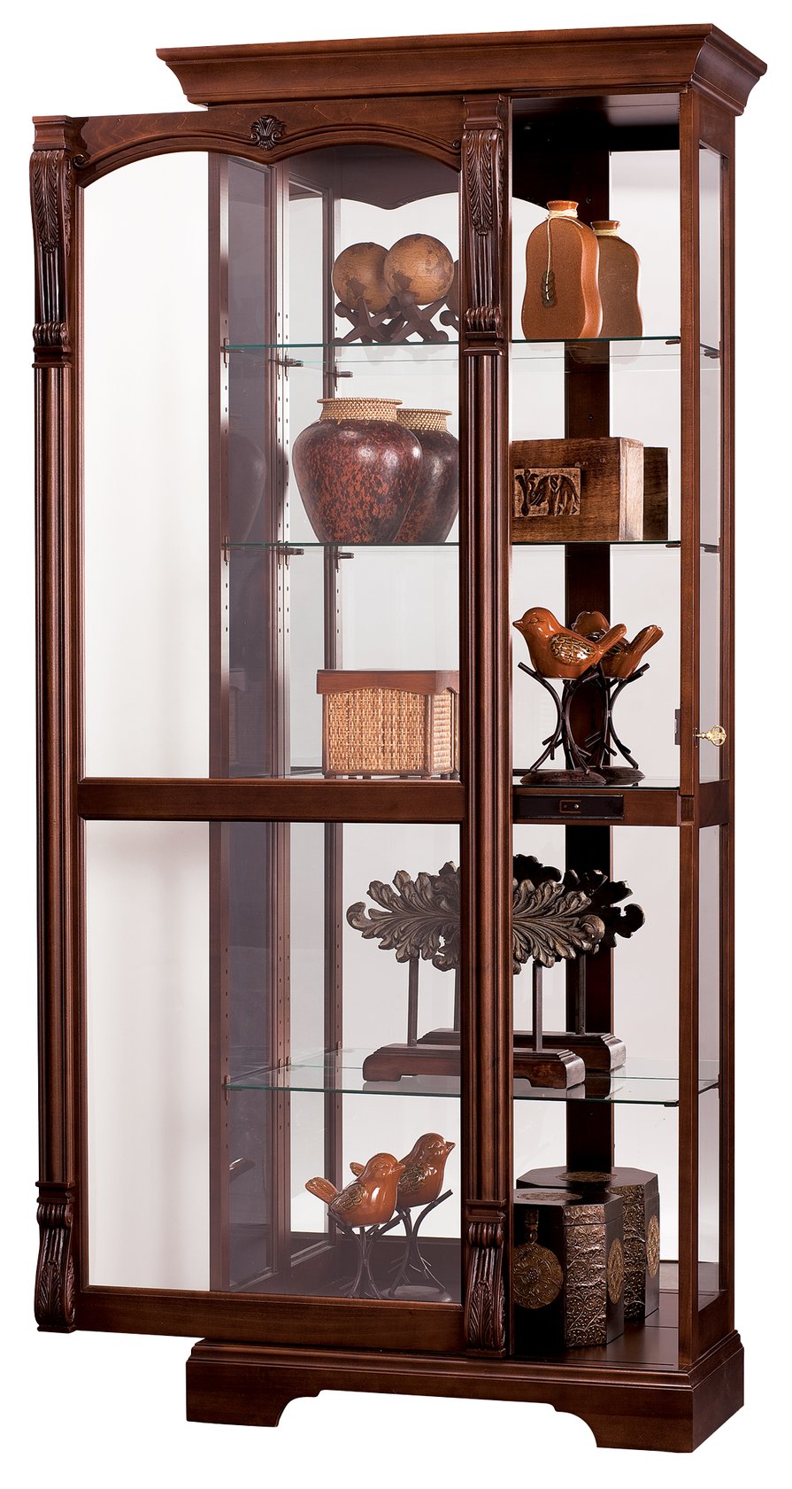 Hekman Furniture 680501 Bernadette Curio Cabinet - Antique Glass Display With Adjustable Shelves & Locking Door Hampton Cherry Bernadette Curio Cabinet 680501