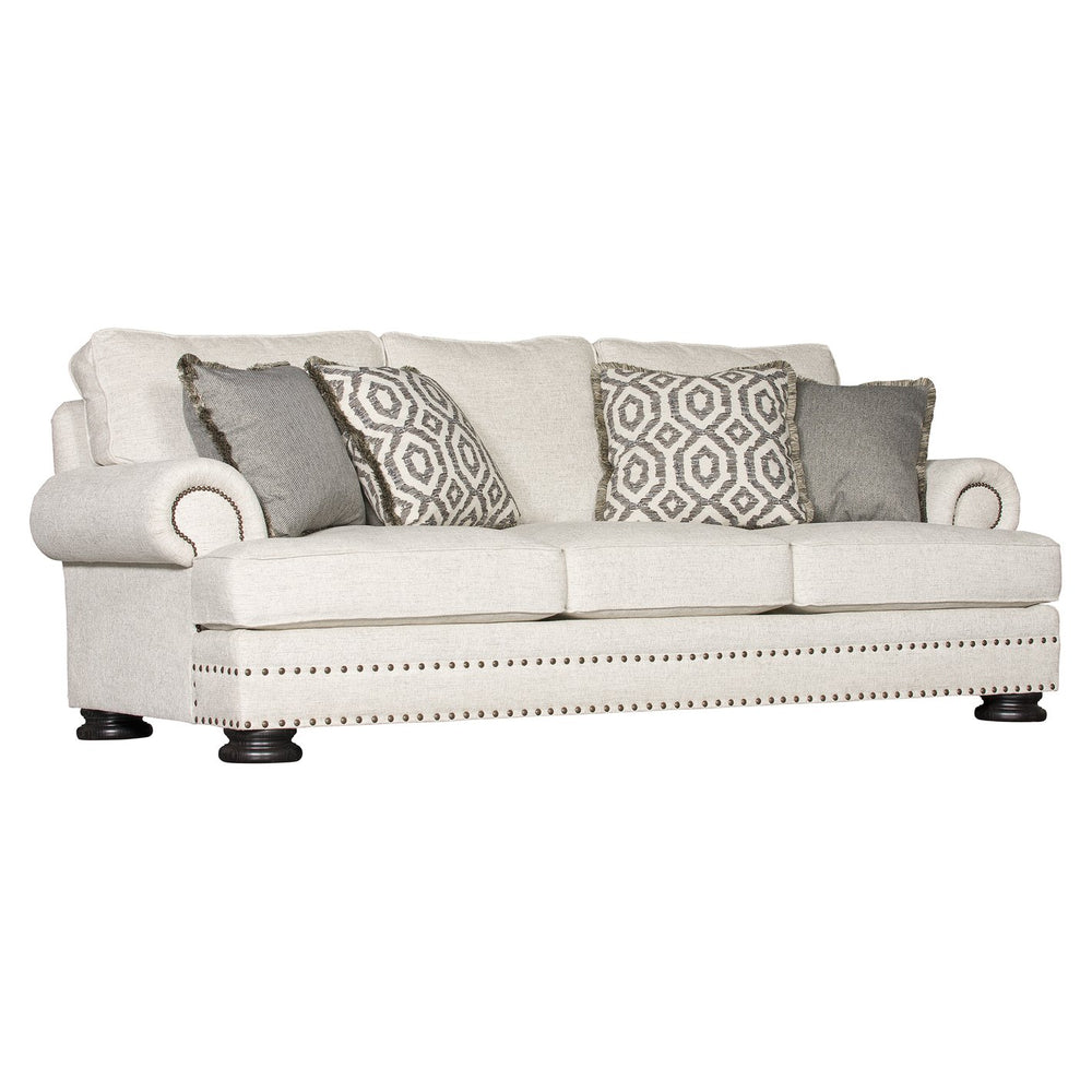 Bernhardt Bernhardt Foster Traditional Rolled-Arm Sofa With Nailhead Trim, Exposed Wood Legs & 4 Pillows - Made to Order B5177G
