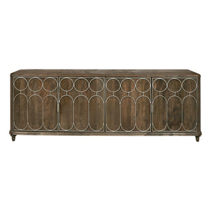 4-Door Console with Tray Drawers Brown with Rich Brown finish P301535 Pulaski Furniture