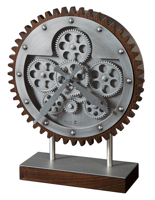 Hekman Furniture 635249 Stunning Antique Silver-finished Mantel Clock With Dynamic Moving Gears And Wood Base  Hamish Accent Clock 635249
