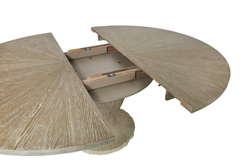 A.R.T. Furniture Tamarac Round Dining Table - Dusky Brindle Finish, Extends To 82”, Seating For 4-6, Unique Base Design Beige, Beige Material, Parawood Solids,Oak Veneer,Resin 267225-2352