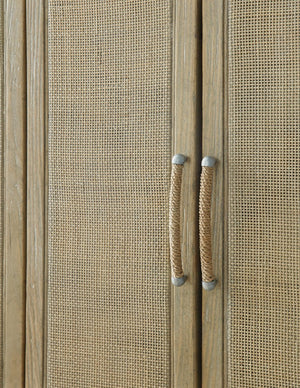 Hooker Furniture Surfrider Driftwood Bar Cabinet With Rattan Doors, Integrated Lighting, Wine Storage & Pull-Outs 6015-75160-80