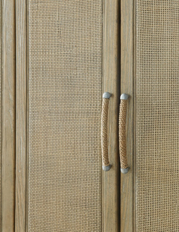 Hooker Furniture Surfrider Driftwood Bar Cabinet With Rattan Doors, Integrated Lighting, Wine Storage & Pull-Outs 6015-75160-80