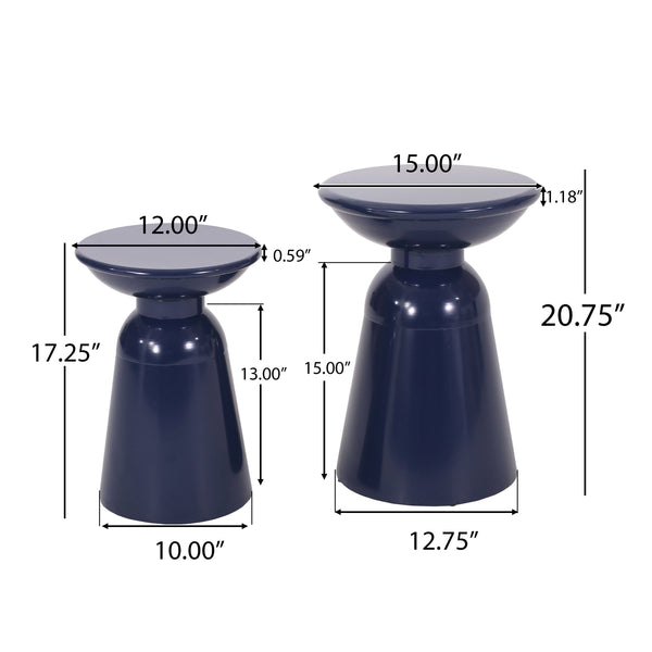 English Elm Serenita Outdoor Powder Coated Iron Pedestal Side Tables Sculptural Flared Set of Two Navy Blue 73614.00NBLU