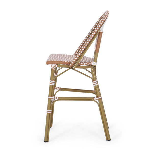English Elm 29.5" Outdoor Pe Rattan Bistro Barstools Aluminum Frame All-weather Wicker Set of 2 71422.00RT