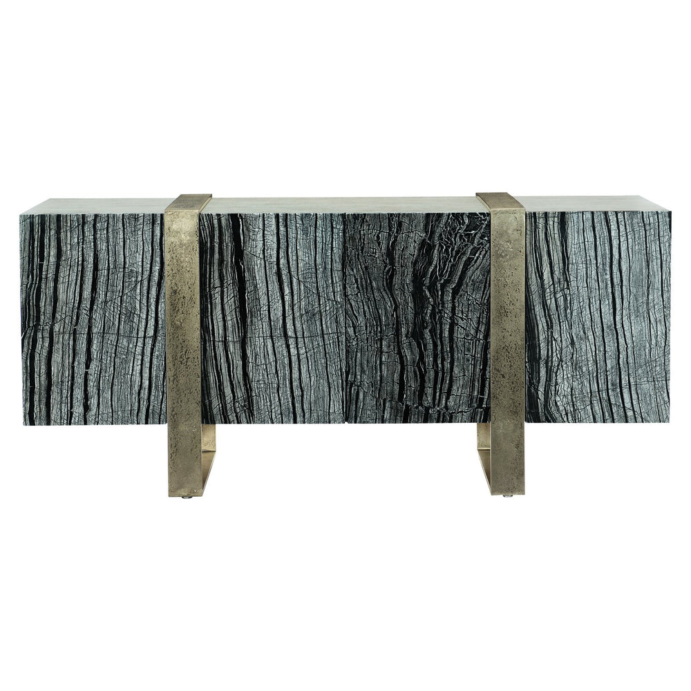 Bernhardt Bernhardt Linea Entertainment Console With Black Forest Marble, Cerused Greige Wood & Textured Aluminum 384875G